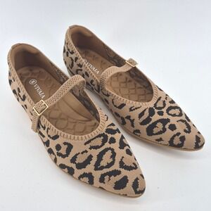 VIVAIA Leopard Print Knit Mary Jane Flats Womens Pointed Toe Buckle Shoes Sz 40